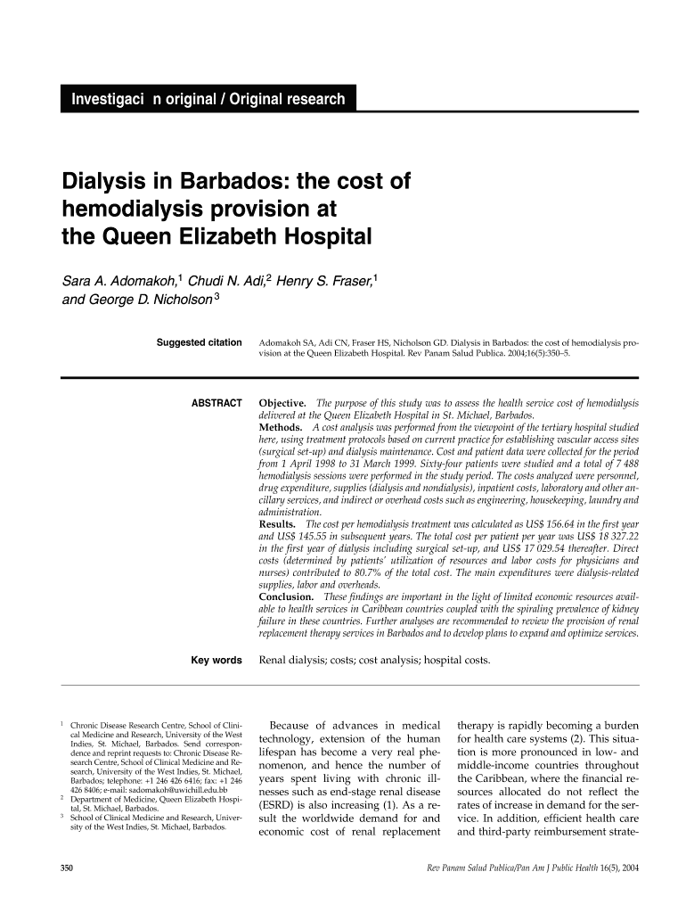 Fillable Online Dialysis in Barbados the cost of Fax Email Print