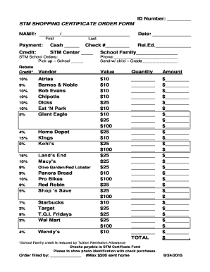 ID Number STM SHOPPING CERTIFICATE ORDER FORM - stmpgh