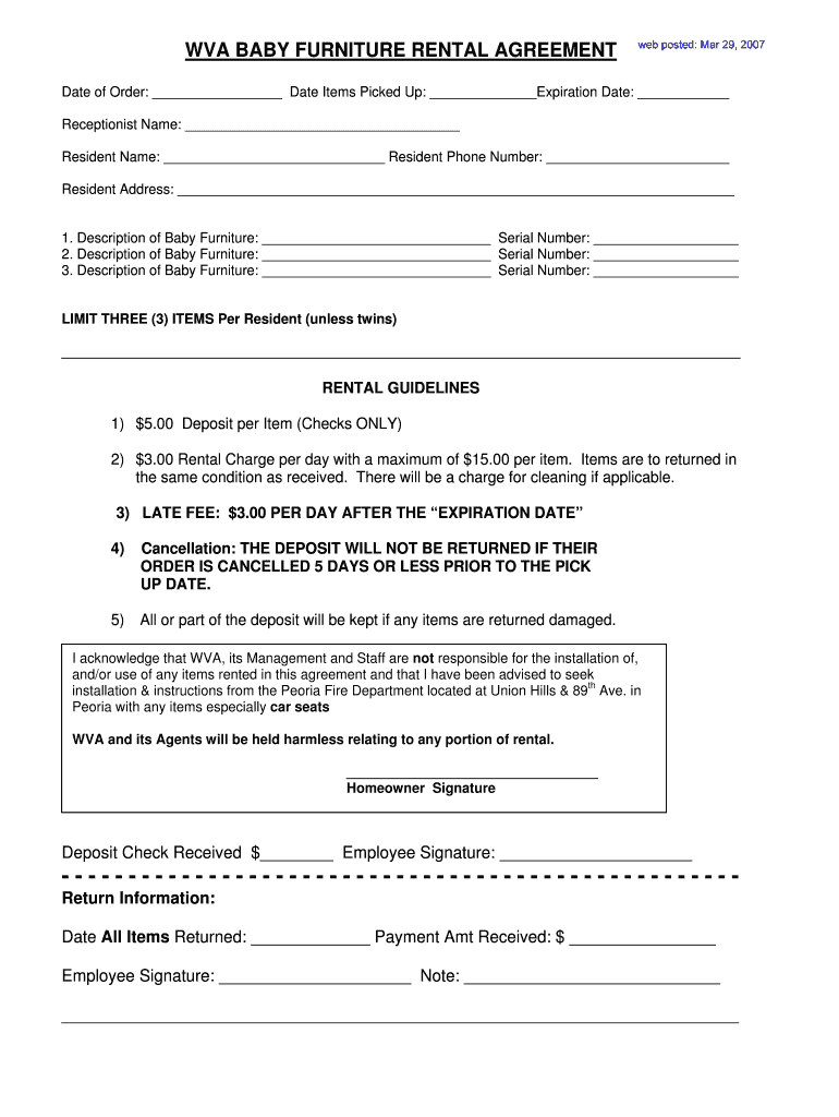 Fillable Online westbrookvillage WVA BABY FURNITURE RENTAL AGREEMENT