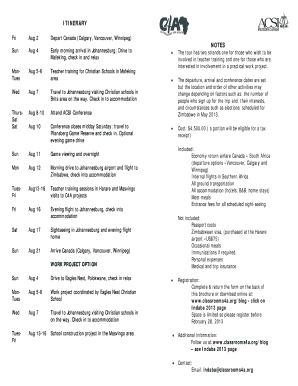 Itinerary notes - ACSI - acsiwest