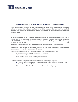 TCO Certified A73 - Conflict Minerals - Questionnaire