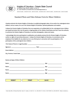 Standard Photo and Video Release Form for Minor Children