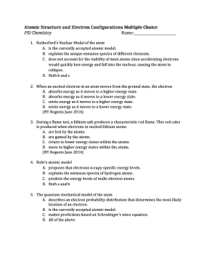 Atomic Structure and Electron Configurations Multiple Choice PSI ...