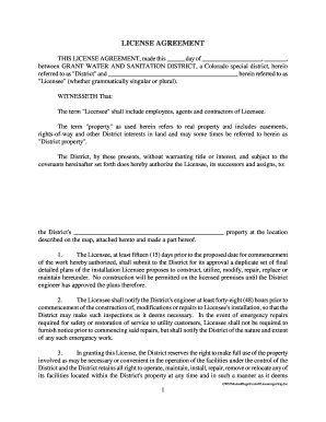 LICENSE AGREEMENT THIS LICENSE AGREEMENT, made this day of , , between GRANT WATER AND SANITATION DISTRICT, a Colorado special district, herein referred to as &quot - grantwaterandsan