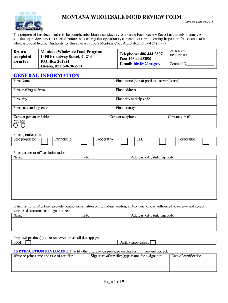 montana wholesale dphhs form Preview on Page 1