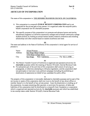 Articles of incorporation - Honors Transfer Council of California - htcca