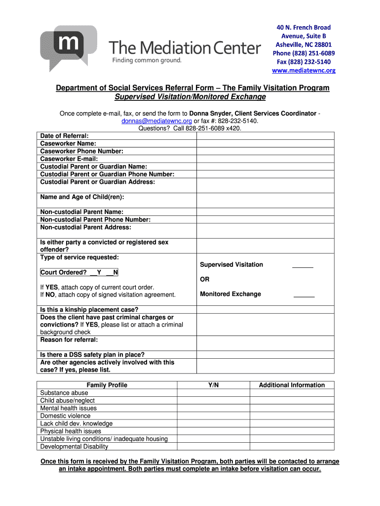Fillable Online mediatewnc Department of Social Services Referral Form