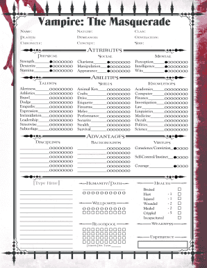 School safety survey - Vampire the Masquerade 1-Page Interactive Sheet