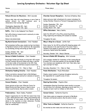 Food signup sheet - 10-11 Volunteer Sign Up Sheet - Lansing Symphony Orchestra - lansingsymphony