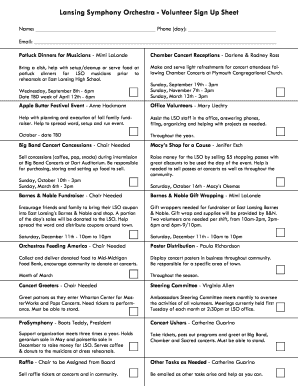 Valentine's potluck sign up sheet - 10-11 Volunteer Sign Up Sheet - lansingsymphony