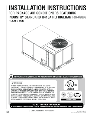 92-23577-142 Rev 01 RLKN 6 Ton Air Conditioning Package Unit Installation Instructions RLKN 6 Ton Air Conditioning Package Unit Installation Instructions Revision 01