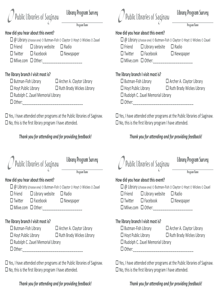 Fillable Online saginawlibrary Library Program Survey ...