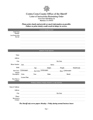 Letter of Instructions-Restraining Order - Contra Costa County - cccounty