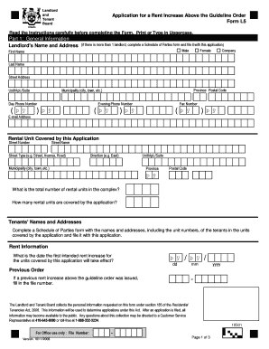 Landlord and Tenant Board Application for a Rent Increase Above the Guideline Order Form L5 Read the Instructions carefully before completing the Form - jnrlegal