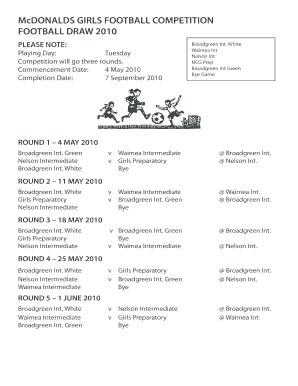 McDONALDS GIRLS FOOTBALL COMPETITION FOOTBALL DRAW 2010 - broadgreen school