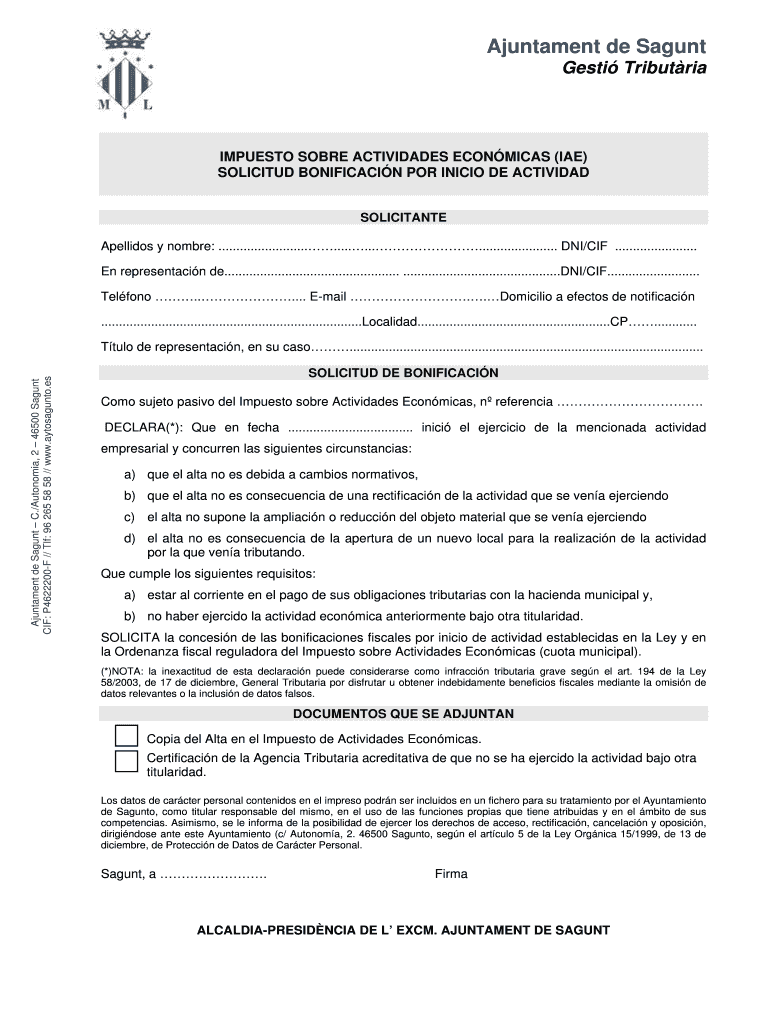 SOLICITUD BONIFICACIN POR INICIO DE ACTIVIDAD Vista previa en la página 1