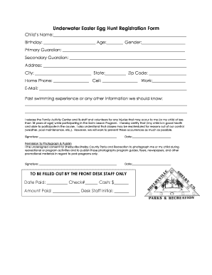 Underwater Easter Egg Hunt Registration Form