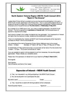 Expression of Interest NEVR Youth Concert - Lilydale West ... - lilydalewest vic edu