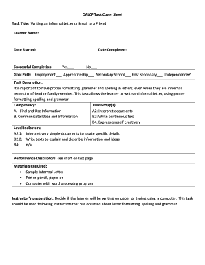 Cover page for fax example - OALCF Task Cover Sheet Task Title Writing an Informal - taskbasedactivitiesforlbs