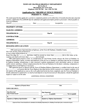 Application for HIGHWAY FENCE PERMIT PERMIT F2013-