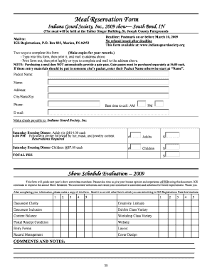 Club meeting agenda sample - Meal Reservation Form - Indiana Gourd Society - indianagourdsociety