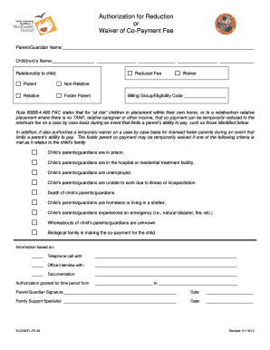 Authorization for Reduction Waiver of Co-Payment Fee - elcnwf