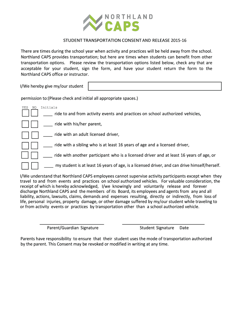 Fillable Online northlandcaps Transportation Form Northland CAPS Fax