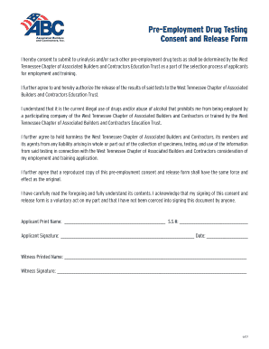 Pre-Employment Drug Testing Consent and bRelease Formb - West bb - wtcabc