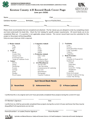 Kenton County 4-H Record Book Cover Page - kenton ca uky