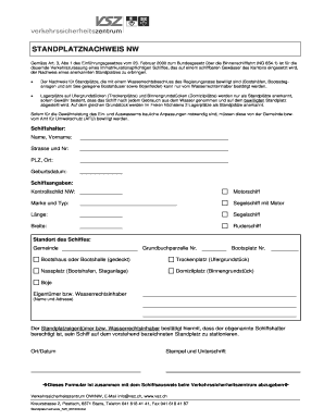Swiss Boat Standplatznachweis Form
