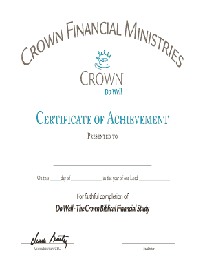 Certificate of Achievement - Crown Financial Ministries