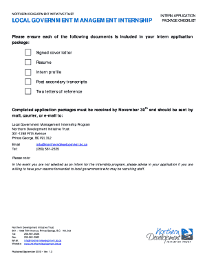 Local Government Management InternshipIntern Application Package Checklist