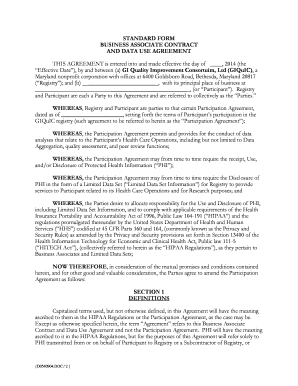 Baa agreement - STANDARD FORM BUSINESS ASSOCIATE CONTRACT AND DATA USE