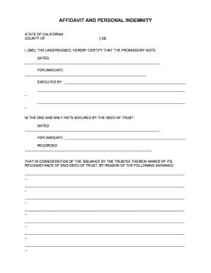 California Affidavit and Personal Indemnity