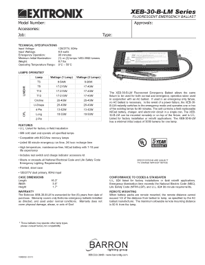 XEB-30-B-LM Fluorescent Emergency Ballast Specifications