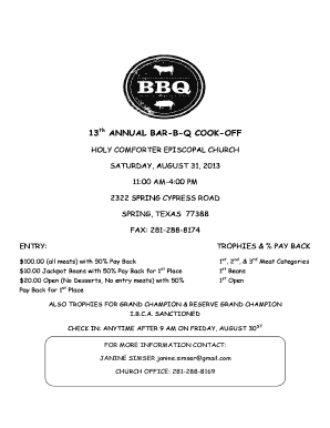 Fillable Online Ibcabbq Th Annual Bar B Q Cook Off Ibca