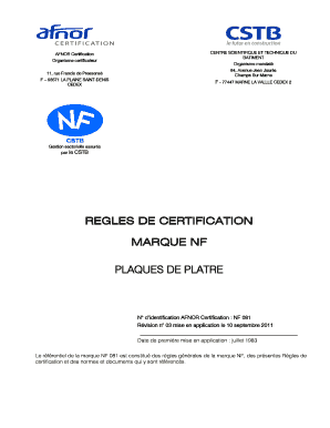 REGLES DE CERTIFICATION MARQUE NF PLAQUES DE PLATRE - webapp cstb