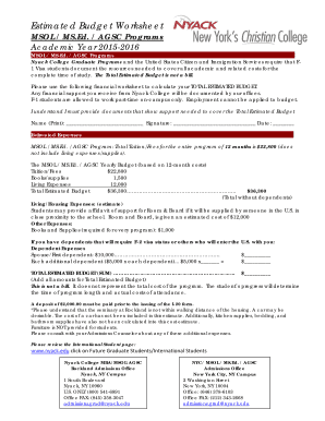 MSOL MSED AGSC Estimated Budget Worksheet - Nyack College - nyack