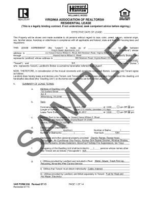 Fillable Online VIRGINIA ASSOCIATION OF REALTORS RESIDENTIAL LEASE ...