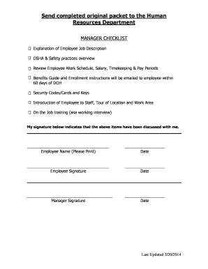 Manager Checklist for New Employees - South Texas Dental