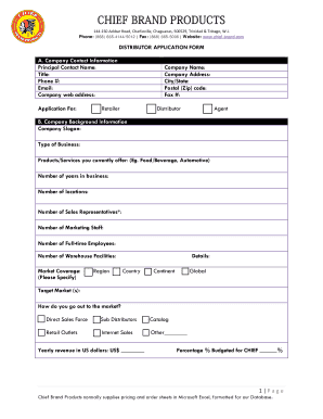 Chief Brand Products Distributor Application Form