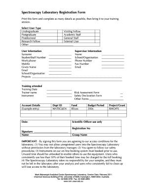 Fillable Online Spectroscopy Laboratory Registration Form Fax Email ...