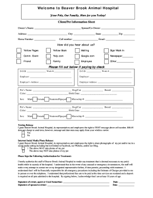 Fillable Online New Client Form - Beaver Brook Animal Hospital Fax