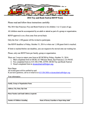 2014 Toy and Book Festival RSVP Form