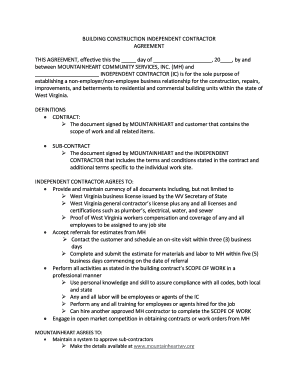 BUILDING CONSTRUCTION INDEPENDENT CONTRACTOR AGREEMENT