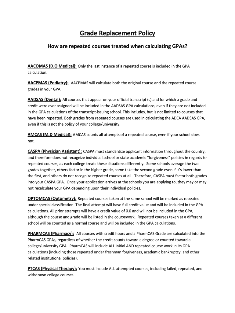 Fillable Online How are repeated courses treated when calculating GPAs