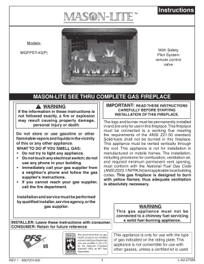 Fillable Online A2 275 Mason Lite See Thru Fireplace And Gas Log
