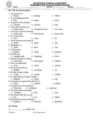 Worksheet for class-iii