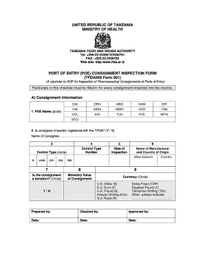 TFDAINS 001 Port of Entry Consignment Inspection Form