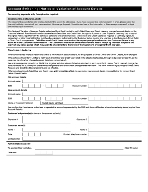 of debit verb form Switching: Details Notice of Variation Account Account of
